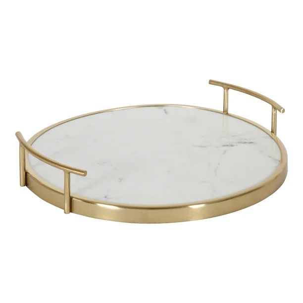 Kate and Laurel Marbury Round Metal Tray, White/Gold 14" Diameter - Walmart.com | Walmart (US)