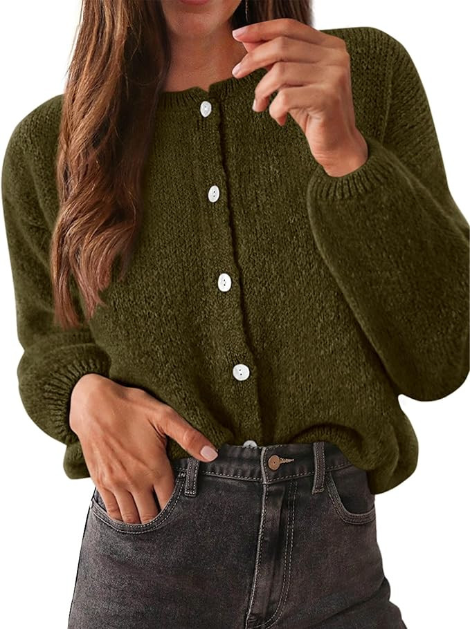 KIRUNDO Cardigan Sweaters For Women Early Fall Fashion Crewneck Long Sleeve Button Up Loose Fit C... | Amazon (US)
