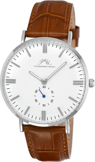 Men's Henry Leather Strap Dress Watch, 40.8mm | Nordstrom Rack
