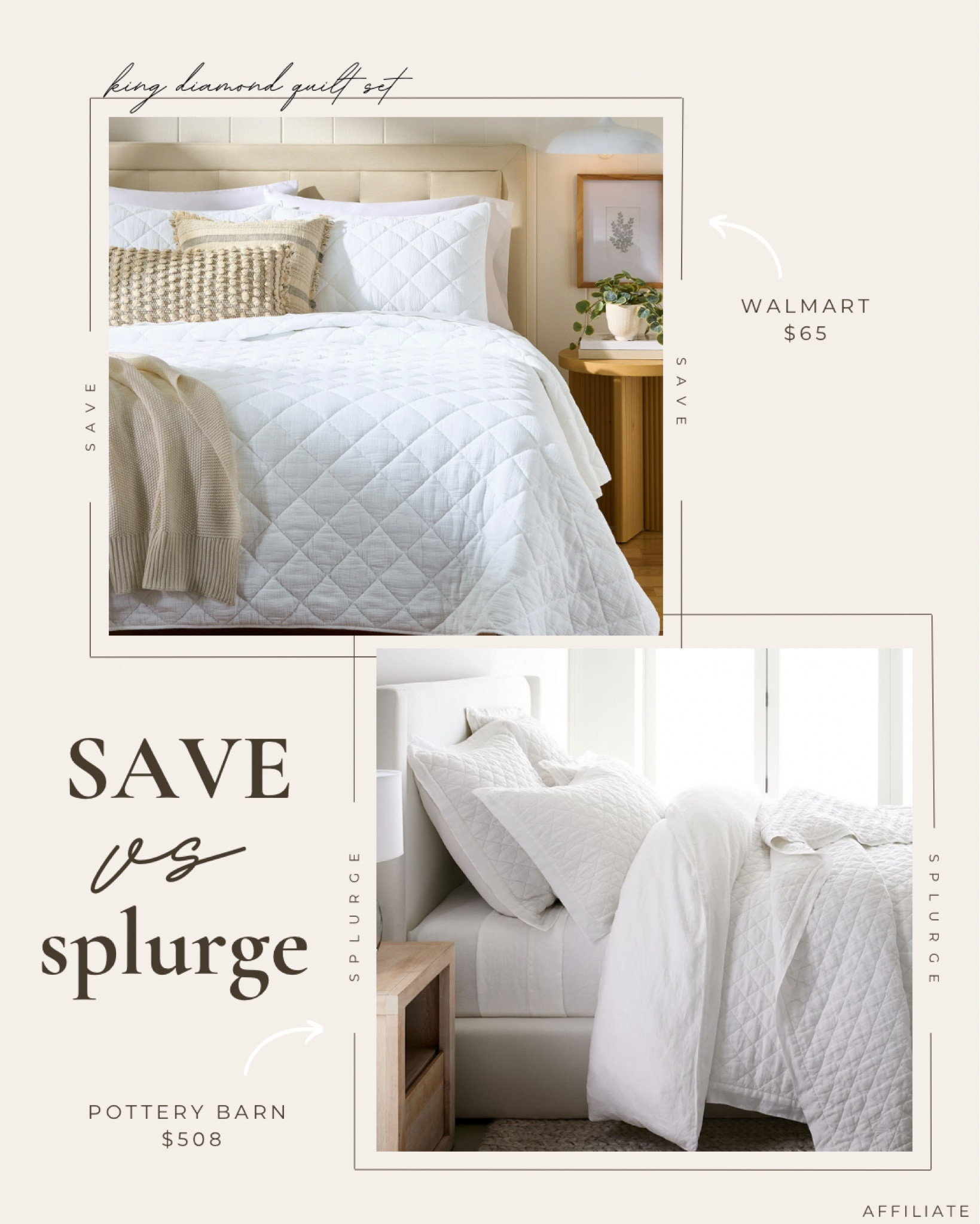 Save or Splurge ✨

Pottery Barn diamond quilt look for less at Walmart! 

Comes in several colors! 

#LTKSaleAlert #LTKFindsUnder100 #LTKHome