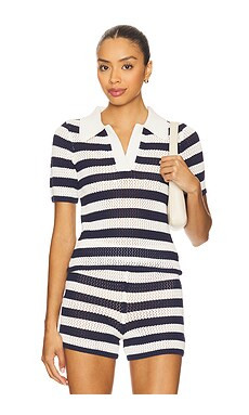 SER.O.YA Pax Polo Top in Navy & Eggshell from Revolve.com | Revolve Clothing (Global)
