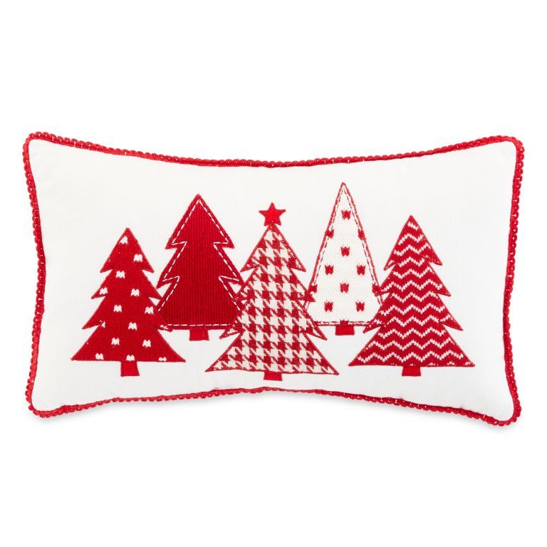 Holiday Time Red and White Trees Lumbar Christmas Decorative Pillow, 9x16inch - Walmart.com | Walmart (US)
