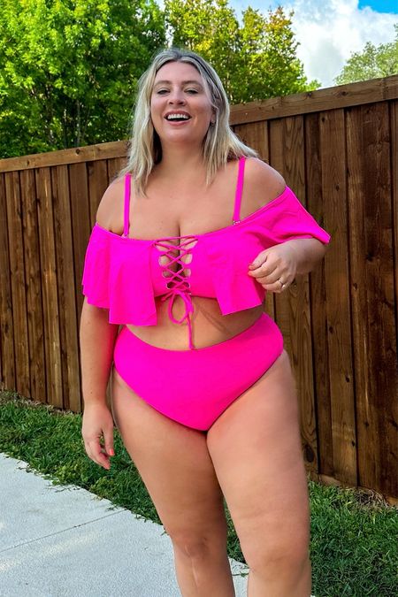 Hot pink Amazon swimsuit - plus size high waisted bottoms and fuller bust approved bikini top 

#LTKmidsize #LTKswim #LTKplussize