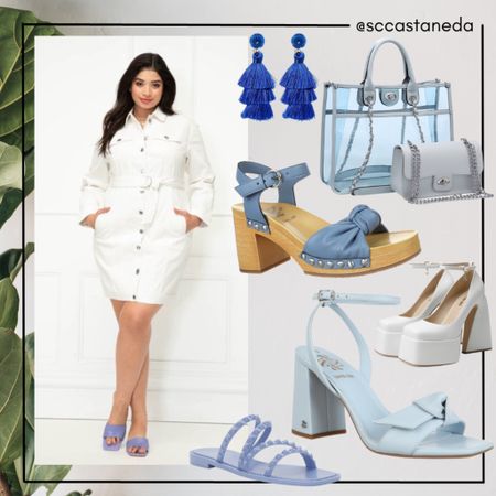 White denim dress, plus size spring style, blue accessories, quilted handbag, platform heels, pastel heels, jelly sandals from Walmart 

#LTKSeasonal #LTKFind #LTKstyletip