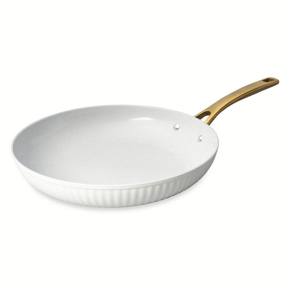 Thyme & Table 12" Ceramic Non-Stick Fry Pan Ribbed Collection, White & Gold | Walmart (US)