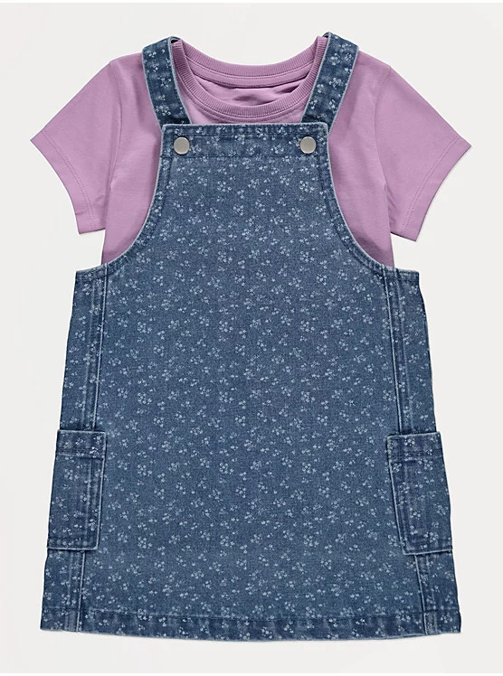 Floral Denim Pinafore and T-Shirt Outfit | George