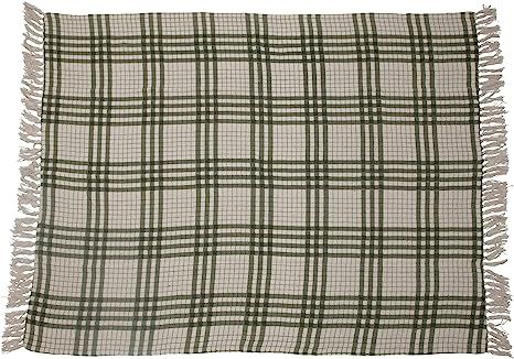 Creative Co-Op Soft and Cozy Woven Recycled Cotton Blend Printed Plaid Decorative Blanket with Fr... | Amazon (US)