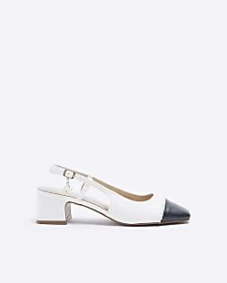 White heeled slingback shoes | River Island (UK & IE)