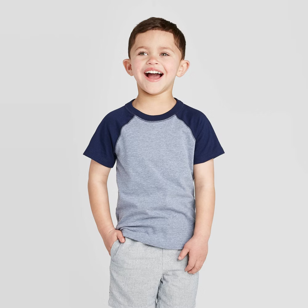 Toddler Boys' Short Sleeve Crew Neck Raglan T-Shirt - Cat & Jack Navy 12M, Blue | Target