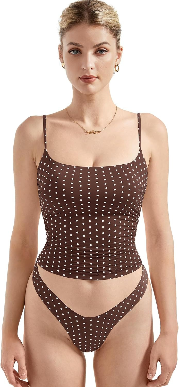 SUUKSESS Women Double Line Square Neck Tank Top Summer Y2K Going Out Basic Cami Shirt | Amazon (US)