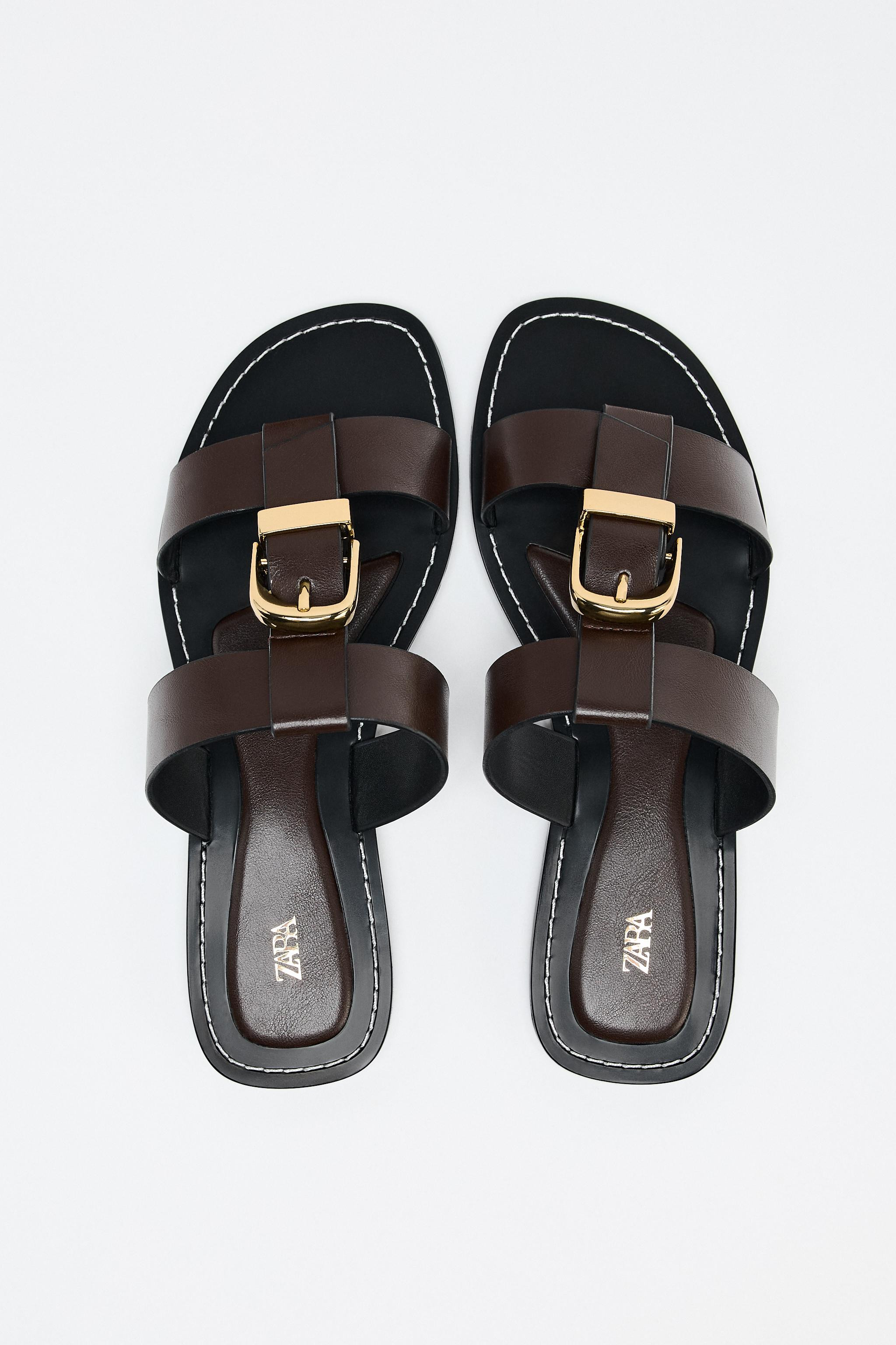 DOUBLE-STRAP FLAT SANDALS WITH BUCKLE | Zara US