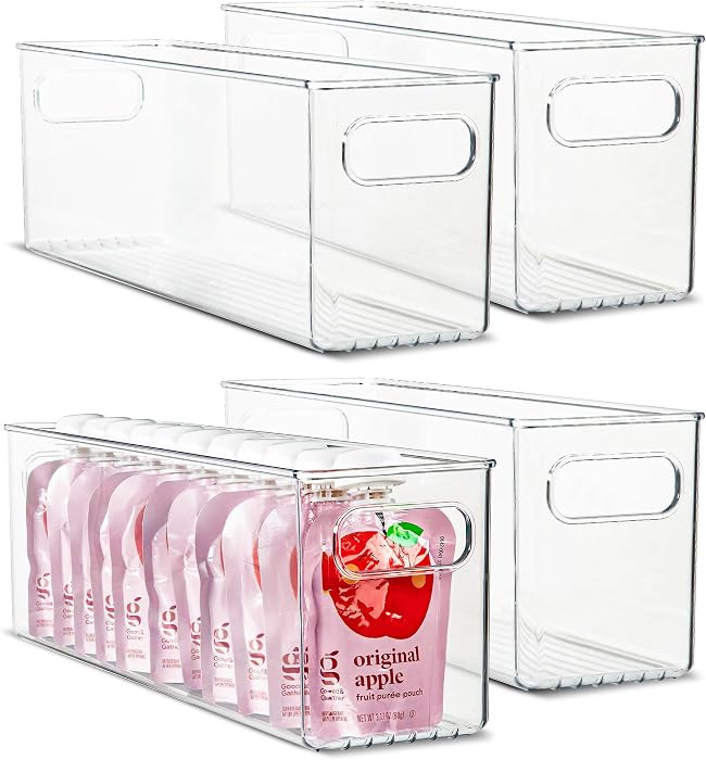 Plastic Food Storage 4 Pack Clear Container Bin with Handles for Organizing Kitchen, Pantry, Frid... | Amazon (US)