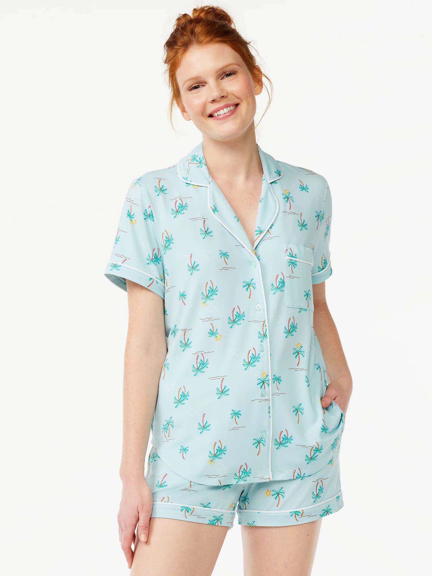 Joyspun Women's Knit Notch Collar Top and Shorts Pajama Set, 2-Piece, Sizes S to 3X | Walmart (US)