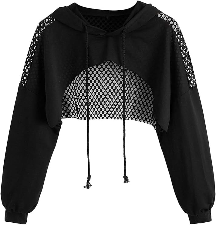 SweatyRocks Women's Casual Solid Cut Out Front Long Sleeve Pullover Crop Top Sweatshirt | Amazon (US)