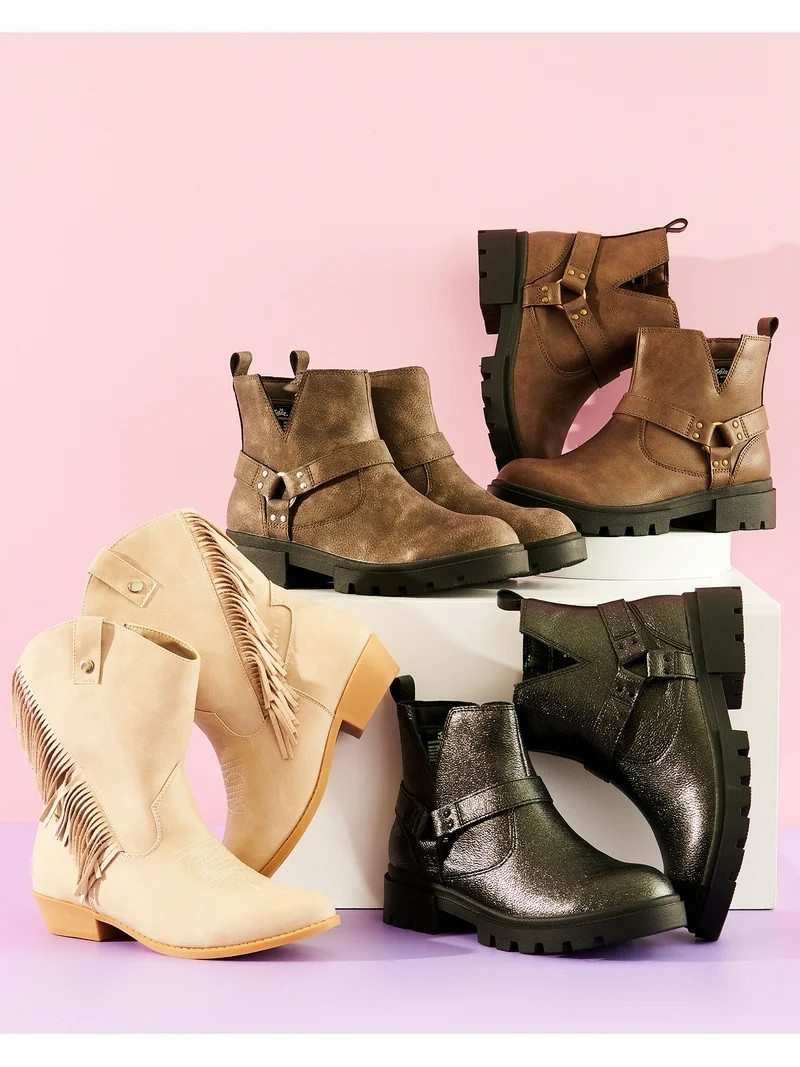 Justice Little and Big Girls' Faux Leather Moto Boots | Walmart (US)