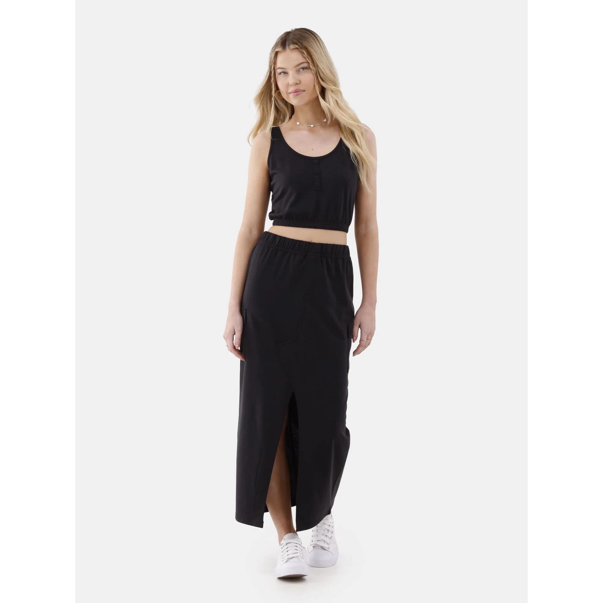 No Boundaries Henley Tank and Maxi Skirt Set, Women’s and Women's Plus | Walmart (US)