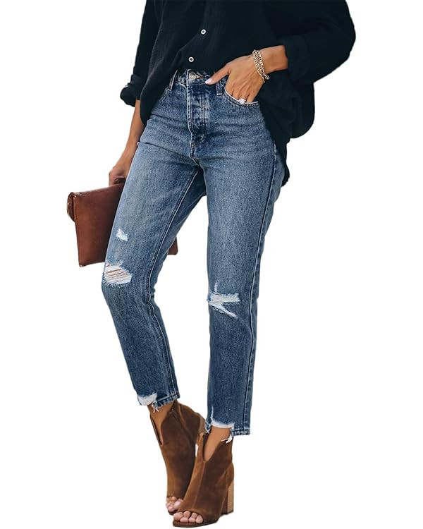 Lesore Womens High Waist Stretch Distressed Jeans Destroyed Denim Pants | Amazon (US)