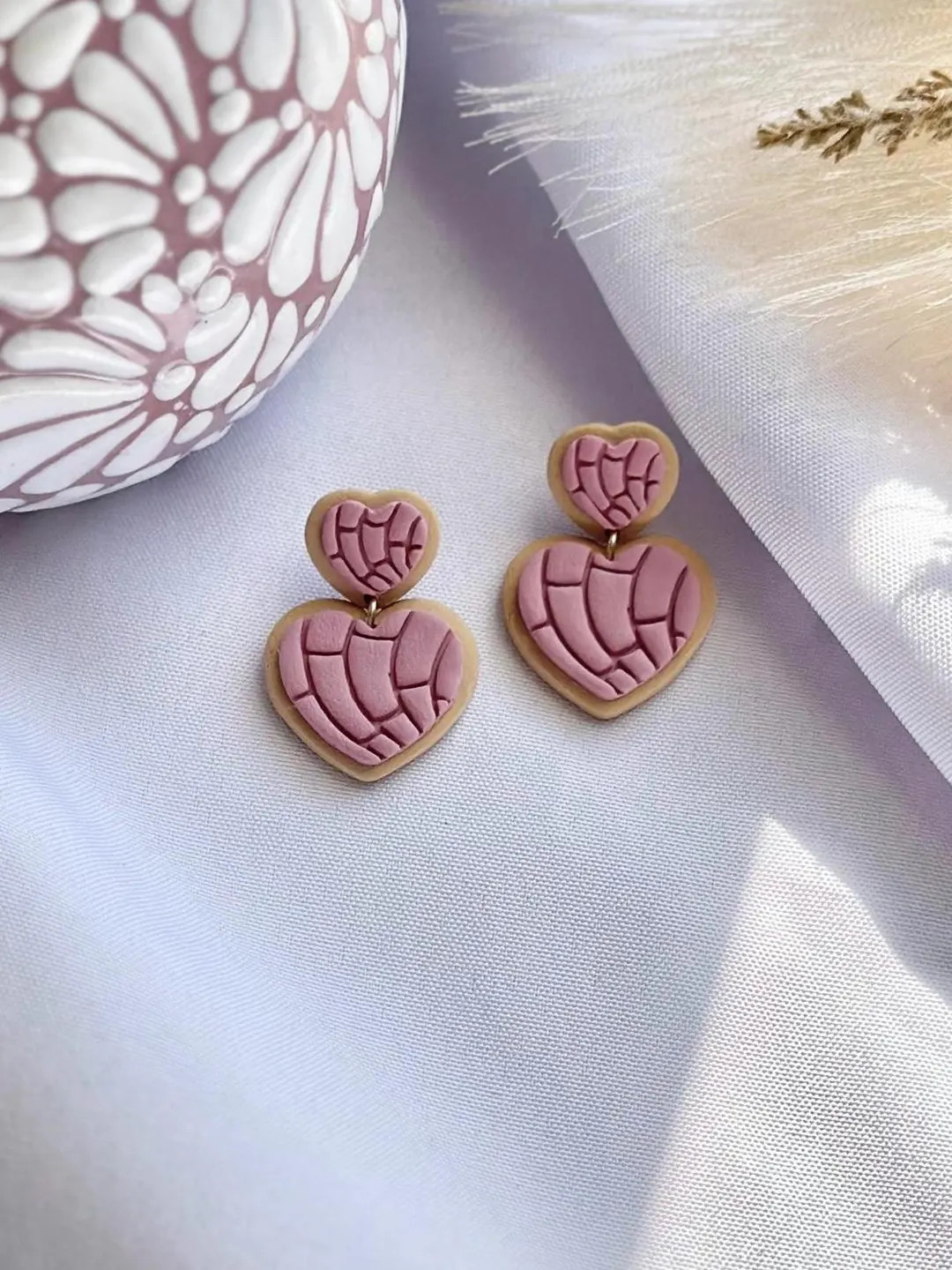 Concha Heart Earrings, Valentines Day Earrings, Mexican Earrings, Polymer Clay Earrings - Etsy | Etsy (US)