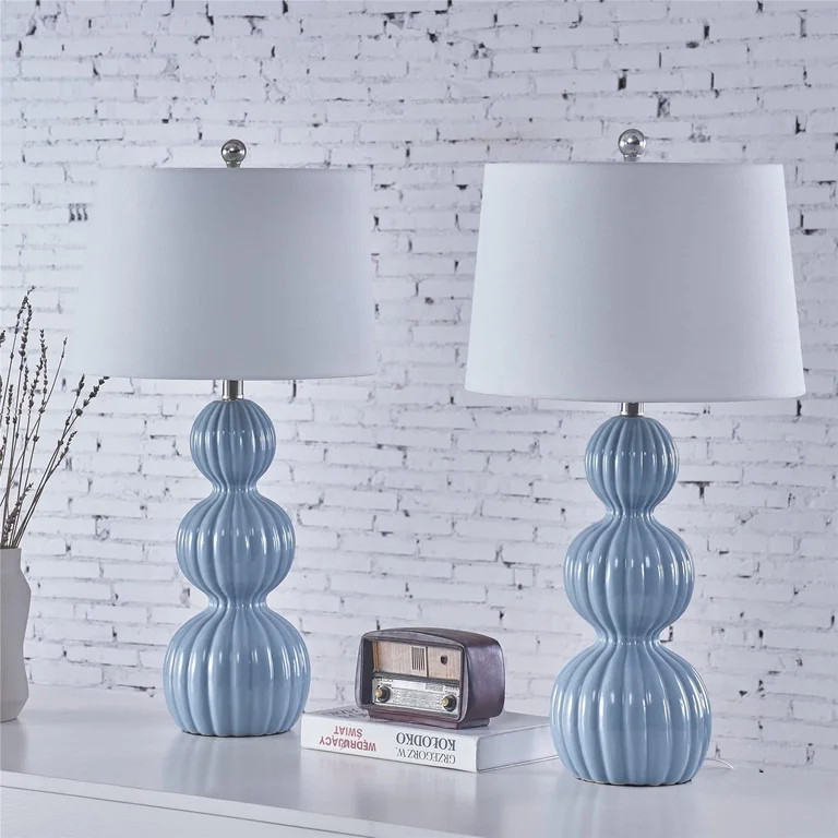 Maxax Ceramic Table Lamps Set of 2 Nightstand Lamps Blue Bedside Lamp with White Shade | Walmart (US)