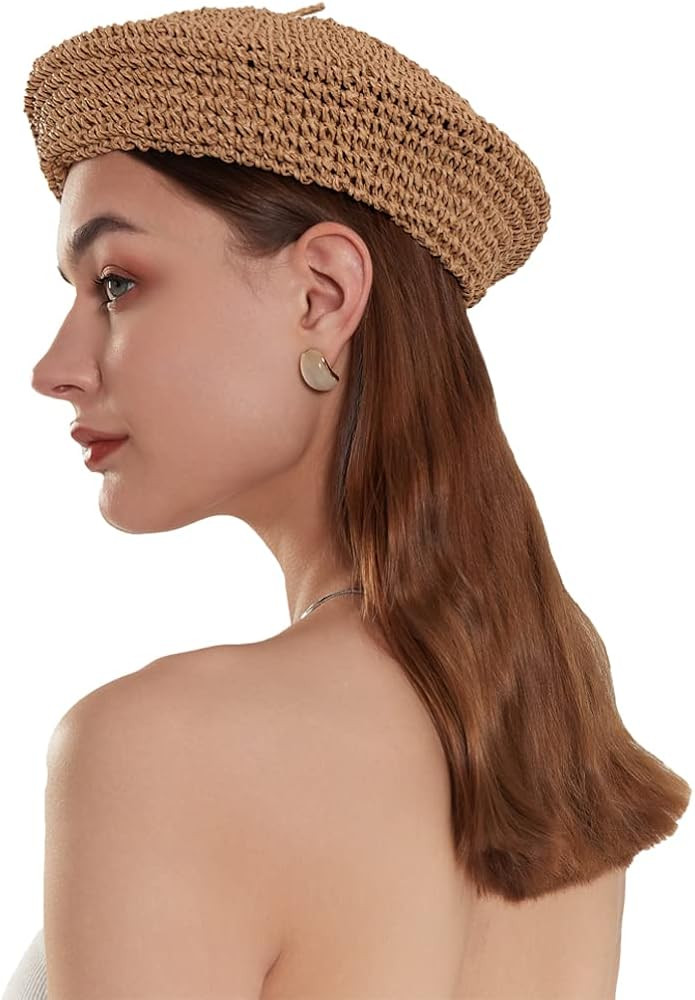 Straw Beret Summer French Beret Hats for Women Artist Crochet Beret | Amazon (US)