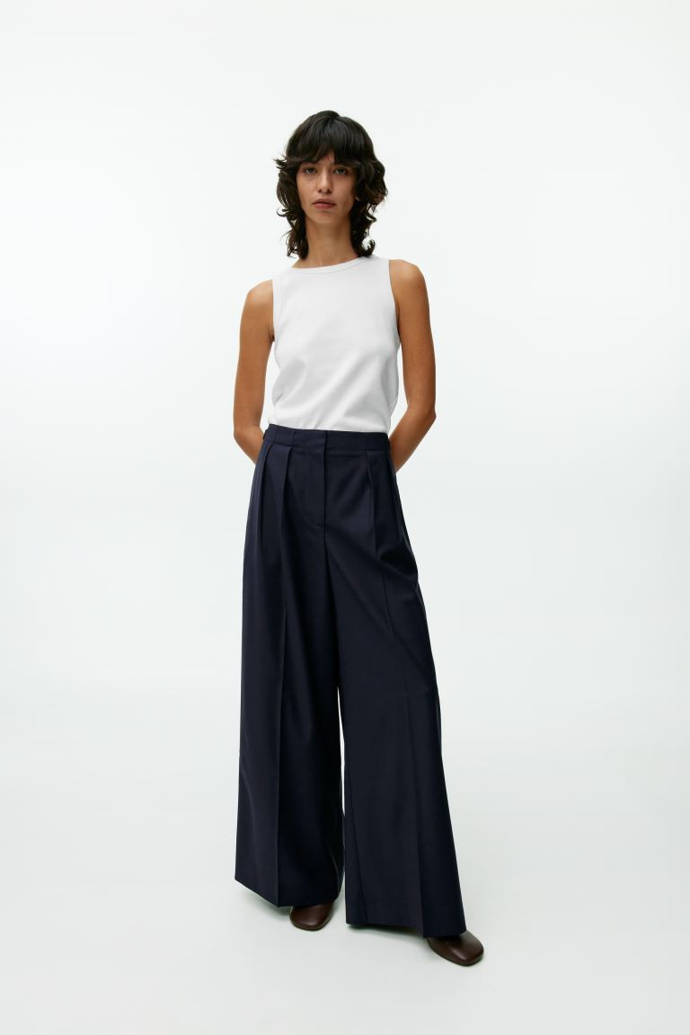 Relaxed Wool-Blend Trousers - Dark Blue - Ladies | H&M GB | H&M (UK, MY, IN, SG, PH, TW, HK)