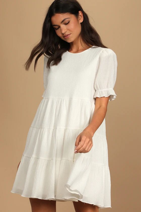 Favorite Day White Puff Sleeve Tiered Mini Dress | Lulus (US)