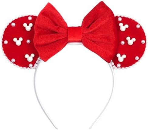 bianbaistar Elegant Red Velvet Mouse Ears Headband with Charming Bow and White Details – Perfec... | Amazon (US)