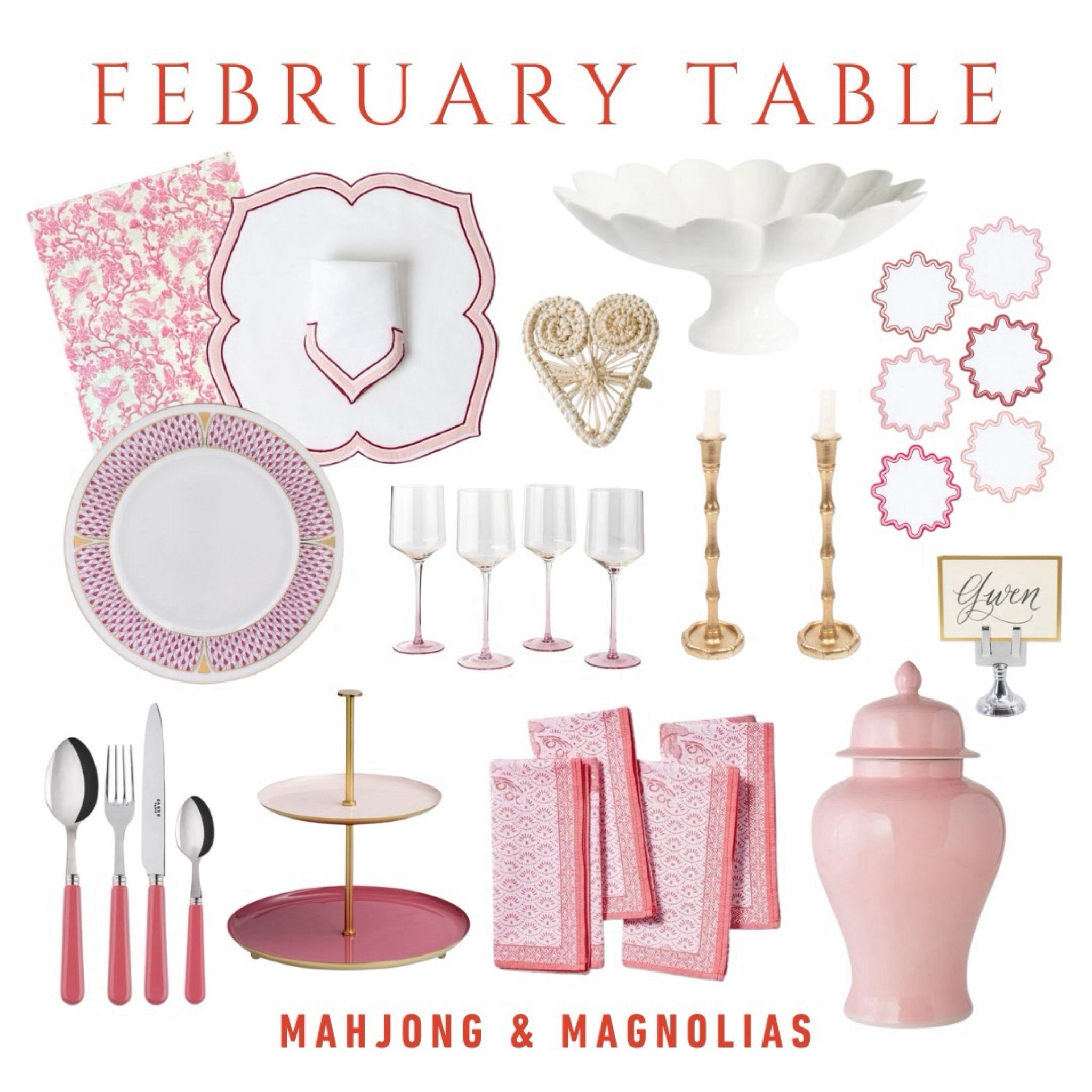 In honor of Valentine’s Day, we are thinking PINK for our February table.

__

Tablecloth, dinner plate, placemat, napkin, flatware, wine glasses, cocktail napkins, mahjong 

#LTKparties #LTKover40 #LTKhome