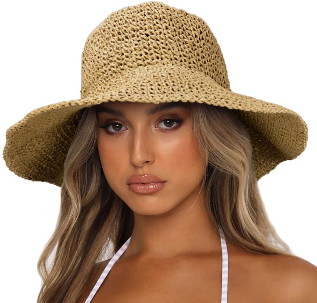 Sydbecs Women's Sun Hats Wide Brim Summer Beach Hat for Women Foldable Travel Straw Hat UPF50+ (K... | Amazon (US)