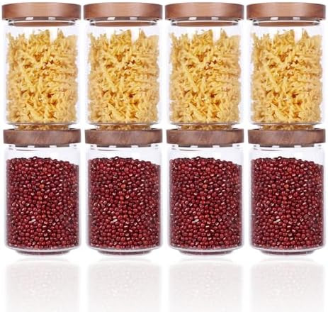 SAIOOL Stackable Kitchen Canisters Set of 8,High Borosilicate Glass Cylinder Airtight Food Storag... | Amazon (US)