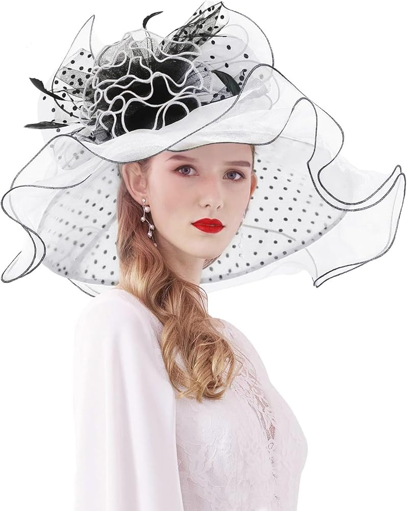 Z&X Women Organza Church Derby Hat Wide Brim Sun Hats for Wedding Tea Party Fascinator Hat, Dual-... | Amazon (US)