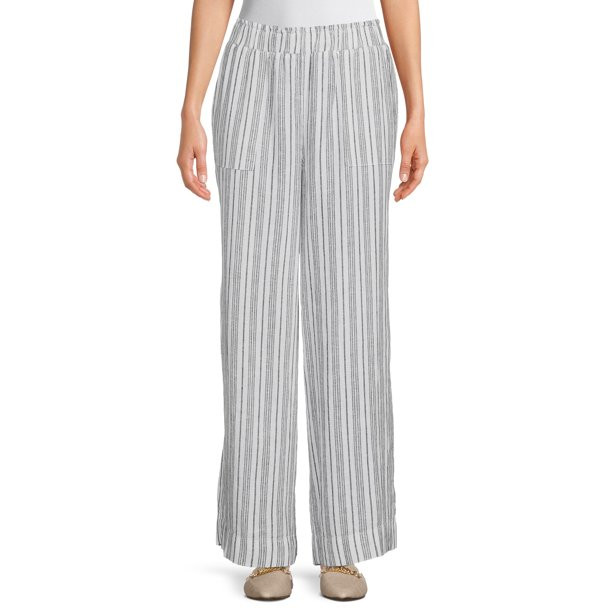 Time and Tru Women's High Rise Wide Leg Full Length Linen Pant - Walmart.com | Walmart (US)