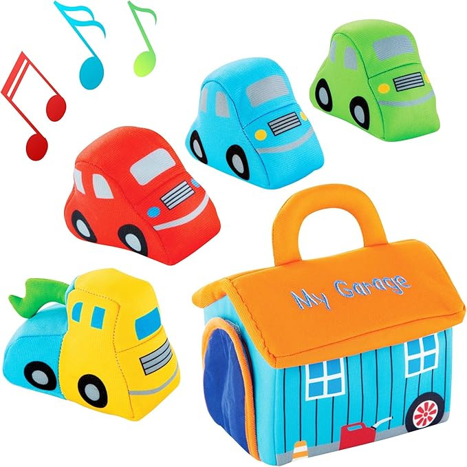 Bundaloo Plush Car Toy Set with Sounds - Red, Blue and Green Cars and Yellow Truck for Toddlers -... | Amazon (US)