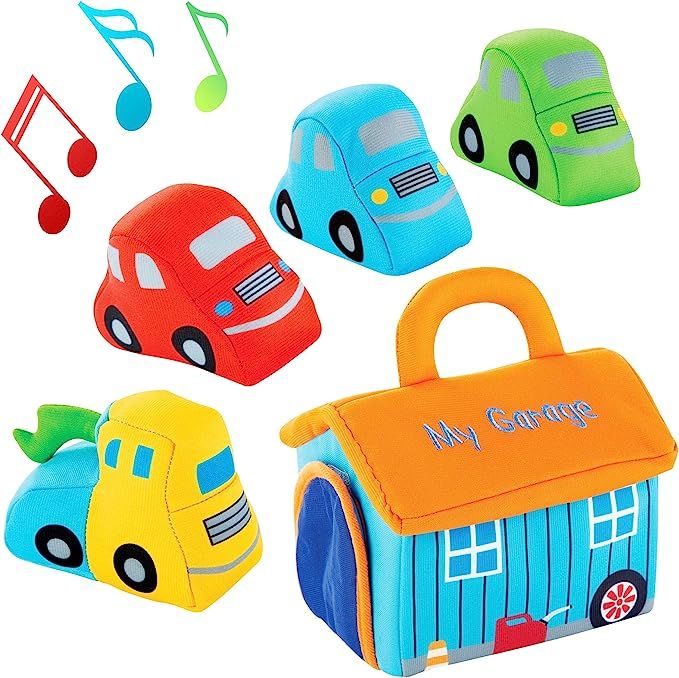 Bundaloo Plush Car Toy Set with Sounds - Red, Blue and Green Cars and Yellow Truck for Toddlers -... | Amazon (US)