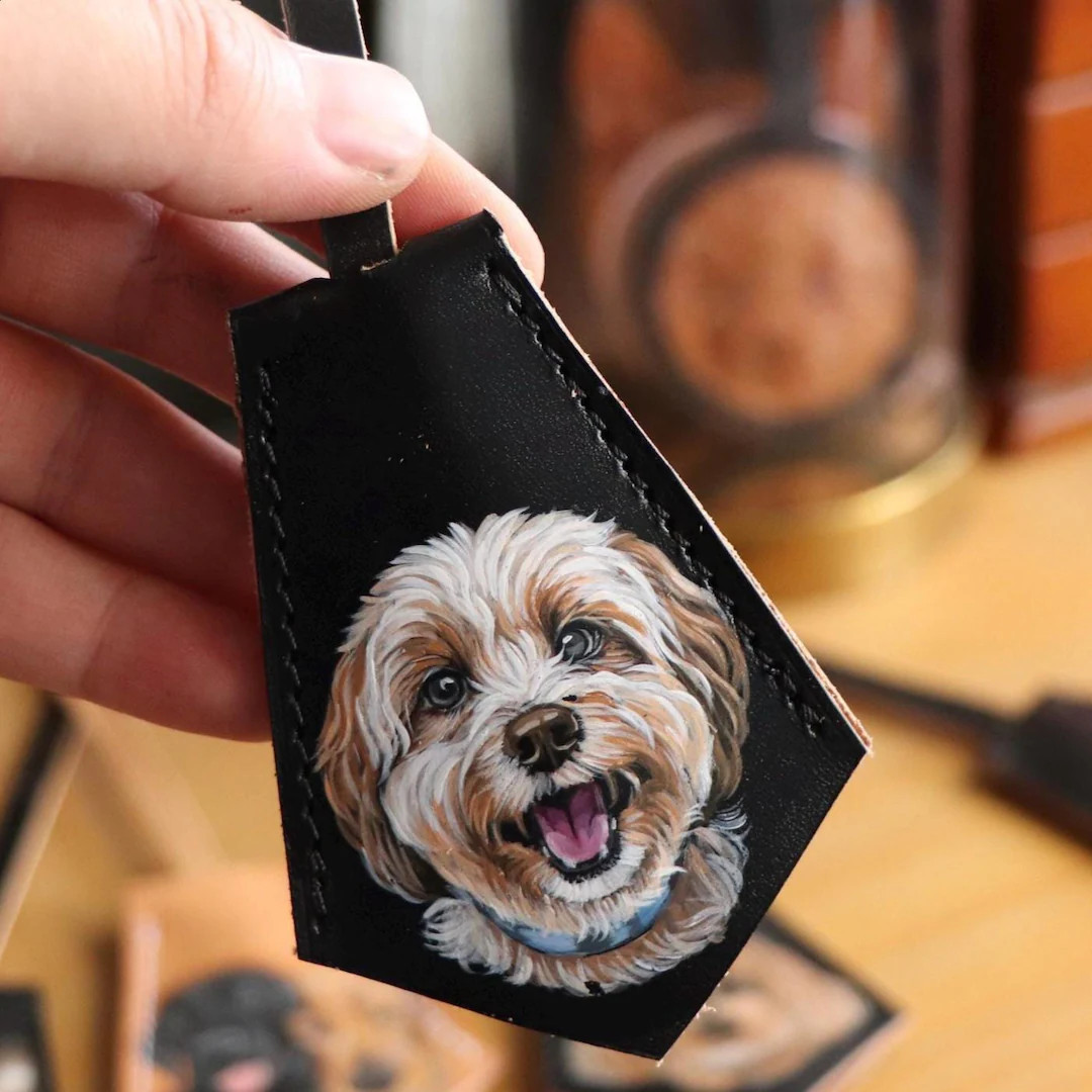 Custom Hand-painted Pet Portrait Leather Bag Charm, Personalized Keychain, Custom Dog/cat Memoria... | Etsy (US)