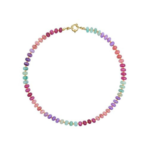 Asiamist Natural Stone Beaded Necklace for Women Beaded Gemstone Necklace Colorful Beaded Necklace Boho Rainbow Stone Choker Necklace Summer Surfer Beach Jewelry (Colorful) | Amazon (US)