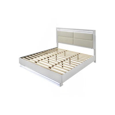 Modern Style Queen Bed Made With Led Headboard & Wood In White | Wayfair North America