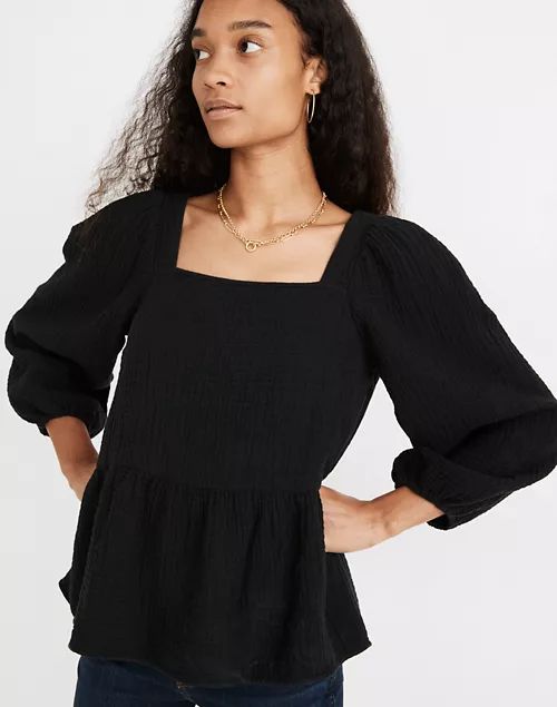 Lightspun Millbrook Puff-Sleeve Peplum Top | Madewell