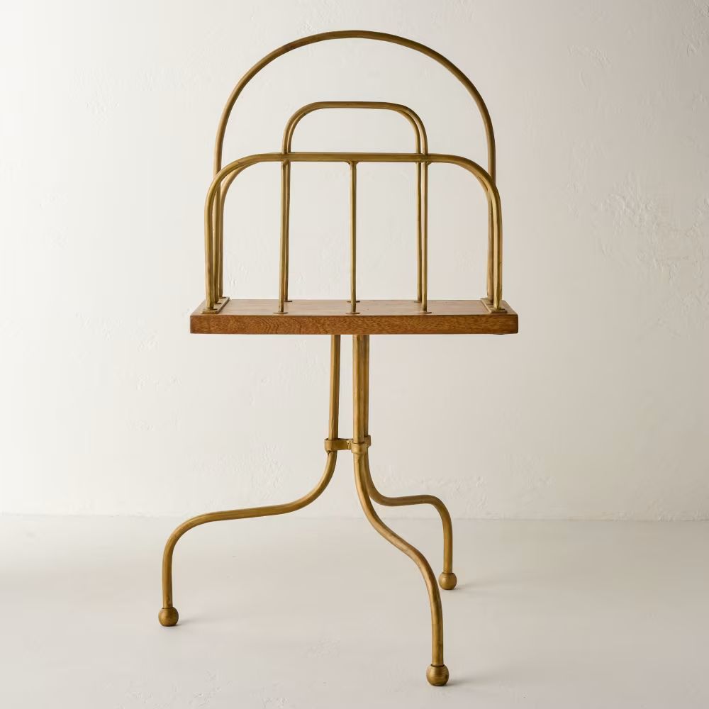 Antique Brass and Wood Media Stand | Magnolia