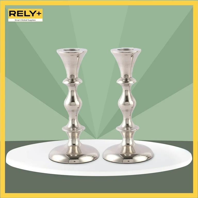 RELY+ 5.75" Candlestick Holders Set of 2 Taper Decorative Candle Holders for home decor Silver | Walmart (US)