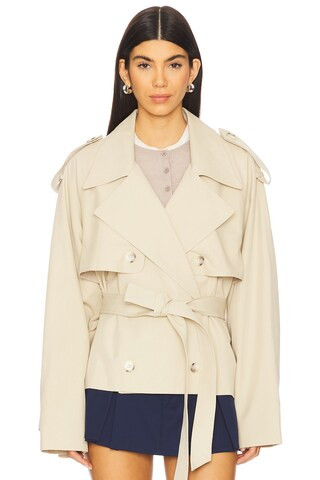 Eleanor Cropped Trench Coat in Khaki | Revolve Clothing (Global)