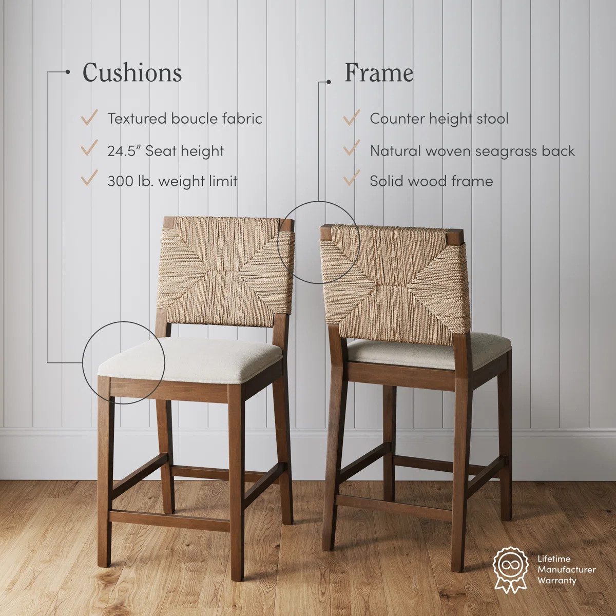 Constanze Upholstered Counter Stool with Solid Wood Frame | Wayfair North America