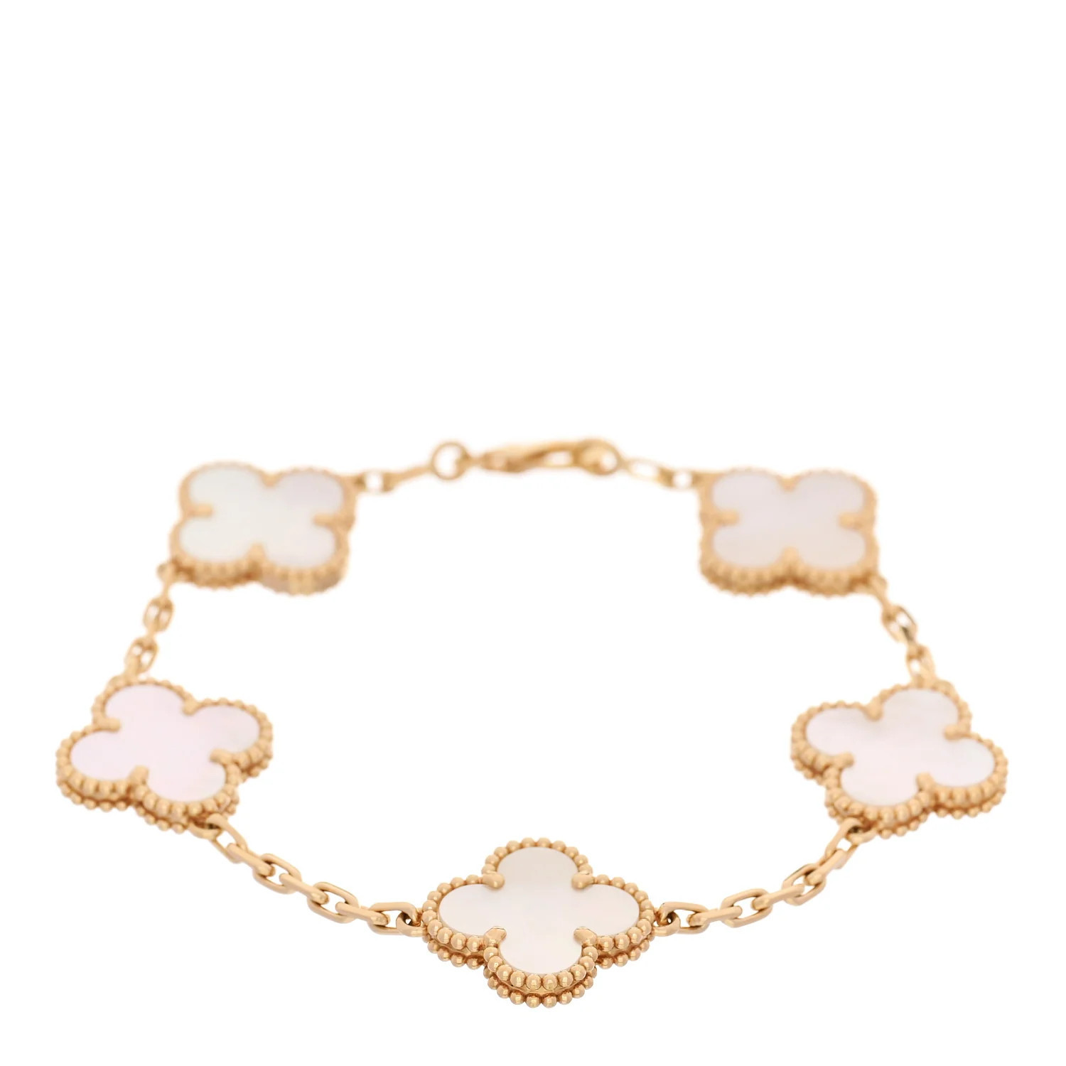 Van Cleef & Arpels 18K Yellow Gold Mother of Pearl 5 Motifs Vintage Alhambra Bracelet | FASHIONPHILE (US)