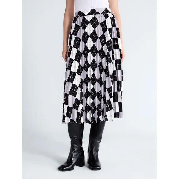 Free Assembly Women's and Women's Plus Sunburst Pleat Argyle Maxi Skirt, Sizes XS-4X | Walmart (US)