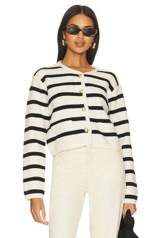 Line & Dot Benni Stripe Cardigan in Cream & Black from Revolve.com | Revolve Clothing (Global)