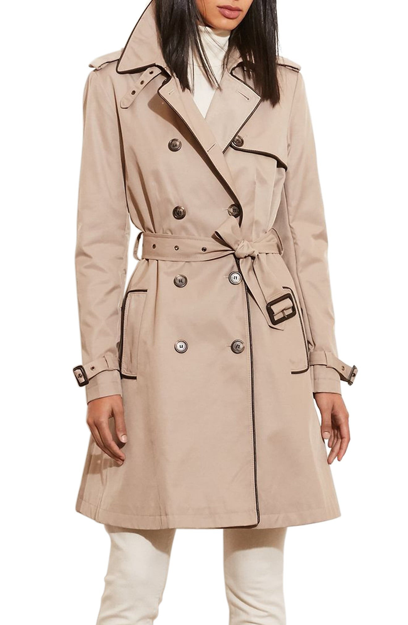 Faux Leather Trim Trench Coat | Nordstrom