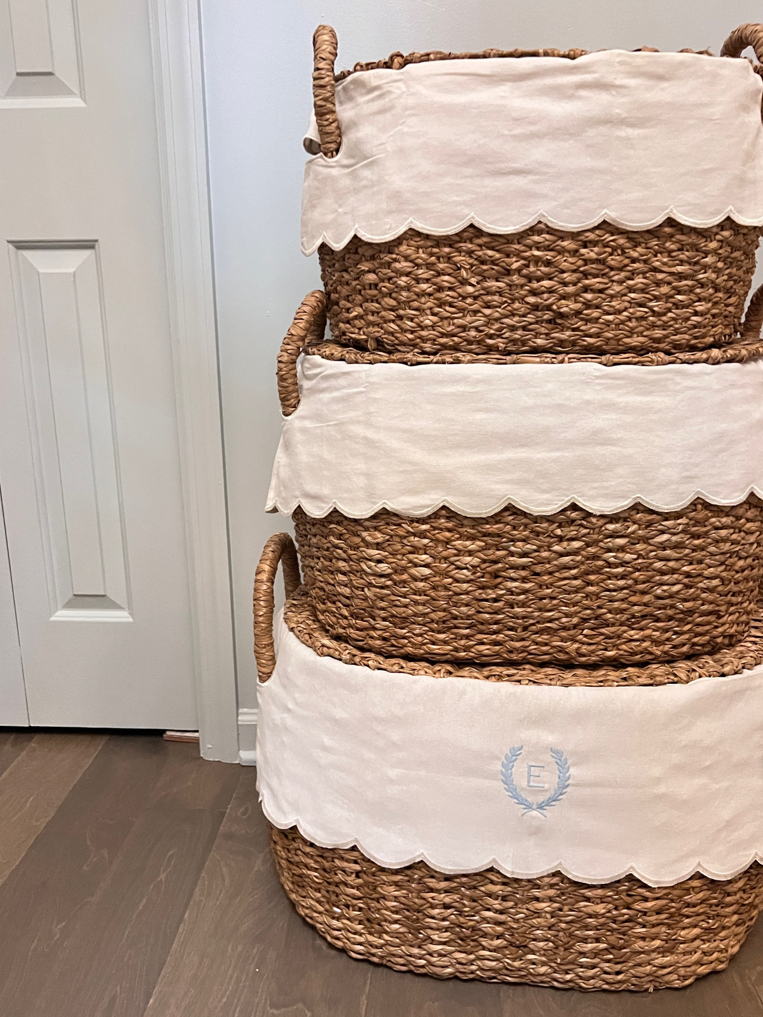 The perfect stackable storage baskets for baby boy’s nursery! The easiest ordering process from Ballard and added Monogram straight through their site! We will be able to reuse these in a guest bedroom down the road! 

#LTKBaby #LTKSummerSales #LTKKids