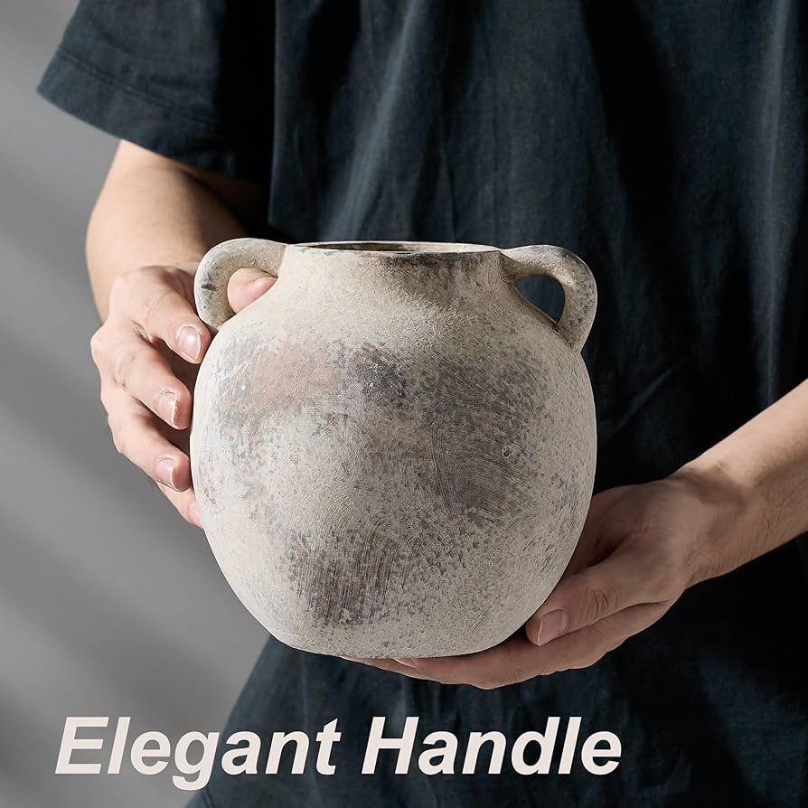 PORCER Ceramic Vase, 5.8 Inch Terracotta Vase with Handles, Decorative Vase, Rustic Vase for Home... | Amazon (US)