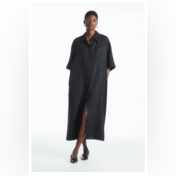 COS dark navy 100% linen shirt dress | Poshmark