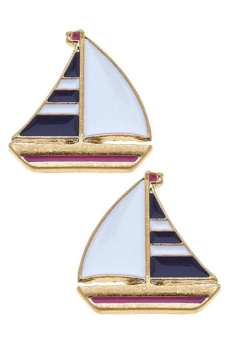 Penny Enamel Sailboat Stud Earrings in Navy & White - FINAL SALE | CANVAS